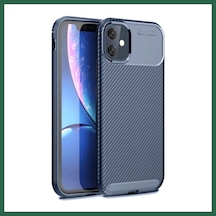 Bezos İphone 11 Uyumlu Kılıf Auto Focus Karbon Kapak - Lacivert Bzs01