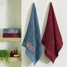 Bambu South Hamam Seti Bordo 4'lü Set Cok Renkli