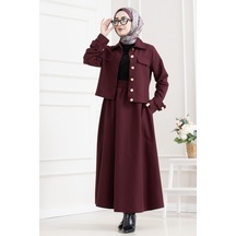 Sevitli Kolu Apoletli İkili Tesettür Takım-bordo-5646