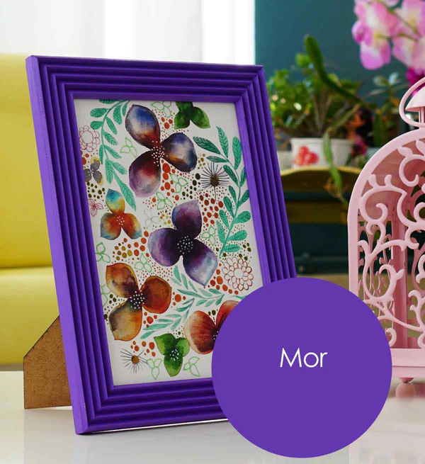 Çerçeve El Boyaması Ahşap Fotoğraf Çerçevesi Dekoratif Mor Renk