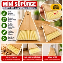 Bambu Ahşap Mini El Süpürgesi Ve Faraş Seti Masa, Mutfak Ve Dar Alan Temizliği Açık Ahşap