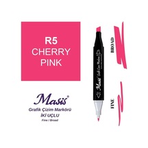 Çift Uçlu Marker Grafik Çizim Kalemi 5 Kiraz Kırmızı