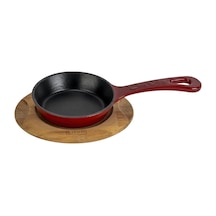 Lava Döküm Yuvarlak Kızartma Tavası Yekpare Saplı Kayın Servis Ahşabı. Çap Ø 12cm.-bordo Bordo