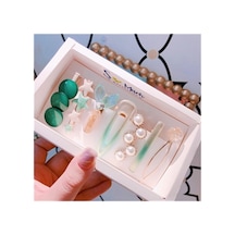 So-much Kadın Özel 7'li Set Pens Çıtçıt Yan Saç Tokası Yeşilli Set-2 Yeşil - 105669457 Yeşil - 105669457 Yeşil