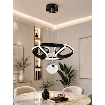 Elizan Tekli Siyah Led Sarkıt Avize,3 Renk Yanabilen Modern Avize,salon Led Avize