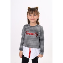 Toontoy Kız Çocuk Trendy Pullu Nakış Sweatshirt Antrasit Melanj