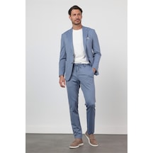 İmza Mavi Kendinden Desenli Mono Yaka 6 Drop Slim Fit Takım Elbise 1001260165