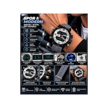 Erkek Analog Dijital Silikon Kordon Alarm Kronemetreli Led Işıklı Kol Saati Gri - 929326242 Siyah