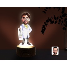 Kişiye Özel Erkek Göz Doktoru Karikatürlü Dekoratif 3D Biblo Led Çok Renkli