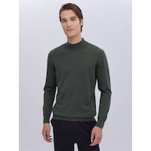 Kip Yeşil Yarım Balıkçı Yaka Düz Örgü Yün Karışımlı Triko Çok Renkli