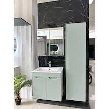Banyo Dolabı Aynalı Cnc İşlemeli Membran Kapaklı 65 Cm Yeşil