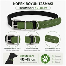 Köpek Boyun Tasması 40-48 Cm Dokuma Naylon Haki Deri Detaylı Metal Tokalı - Siyah Çok Renkli