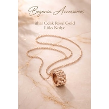 İthal Çelik Rose Gold Kolye Zincir Set Figürlü Zirkon Taşlı Paslanmaz Kararmaz Unisex 45cm+5cm Boy - 5 Rose Gold
