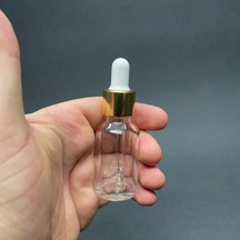 15ml Şeffaf Cam Damlalıklı Şişe , Gold Metalik Kapak , 15 Cc Sa
