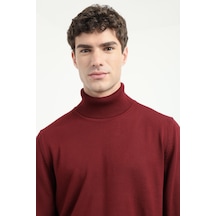 Dufy Erkek Slim Fit Yarım Balıkçı Yaka Bordo Triko-18508