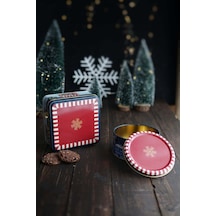 Winter Desenli 2'li Metal Saklama Kabı Seti, 1,9 Lt + 1,1 Lt