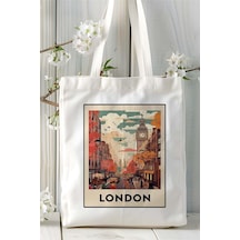 Art Hediye London Baskılı Bez Çanta Omuz Çantası Kişiye Özel Desen Çok Renkli