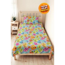 Evimde Bambaşka Renkli Rakam Temalı Çocuk Tek Kişilik Pike Takımı - Gri Turkuaz Bohem 160x220  CM Yazlık Yatak Örtüsü