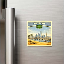 Retro Suudi Arabistan Riyad Şehri Temalı Vintage Buzdolap Magneti 9x9 Cm
