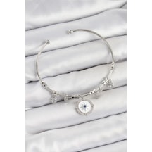 Mey İthalat Pirinç Zirkon Taşlı Pusula Model Gümüş Renk Charm Bileklik - Özel Seri Meyeb6864fe85af8343148e0d9184