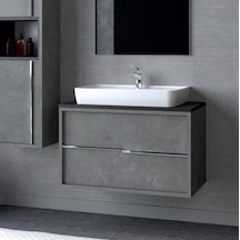 Denko Matia 80 Cm Mdf Retro Gümüş Banyo Dolabı Alt Modül Ve Lavab Gümüş