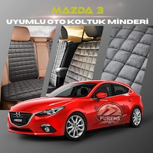 Mazda 3 Antrasit Renk Tay Tüyü Cepli & Terletmez Sırtlı Oto Koltuk Minder Seti - Koltuk Koruma Kılıfı Ön & Arka Tam Set