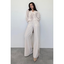 Madmext Bej Önü Bağlamalı Bluz Pantolon Takımı Mg2343 Bej