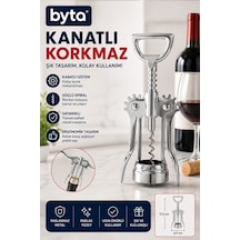 Kanatlı Krom Şarap Tirbuşonu Paslanmaz Metal Mantar Açacağı Ergonomik Şişe Açacağı Gümüş