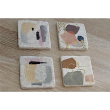 Modern Soyut Tasarımlar Doğal Taş Bardak Altlığı 4'lü Set - Natural Stone Coasters - Taş Çok Renkli