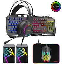 Xaser XS-KB855CM 5'li RGB Gaming Oyuncu Combo Set Klavye + Mouse + Kulaklık + Speaker + Mouse Pad
