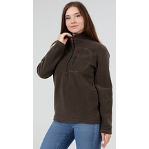 Genius Store Kadın Polar Yarım Fermuarlı Outdoor Cepli Spor Polar Haki