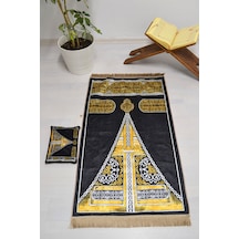 Çantalı Fermuarlı Kabe Örtüsü Desenli Seccade Kb003 Siyah