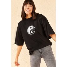 Blackjack Giyim Kadın Siyah Find Balance Oversize Tshirt Siyah