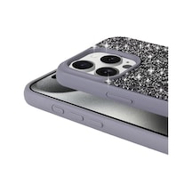 Apple Uyumlu iPhone 16 Kılıf Arkası Parlak Taşlı Glacia Premium Sert Silikon Kapak Gri