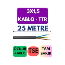 Öznur 3x1,5 Ttr Kablo Metre Seçenekli Siyah - 25 Metre