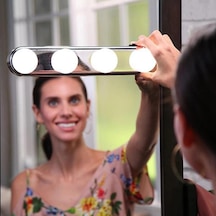 Kablosuz Parlak Banyo Stüdyo Makyaj Aynası Işığı Pilli Vantuzlu Taşınabilir 4 Led Ampul Çok Renkli