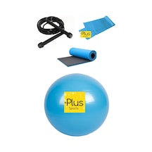4' Lü Set Pilates Topu - Pilates Minderi - Atlama İpi - Direnç Lastiği Şişirme Pompası Mavi