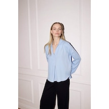 Defacto Relax Fit Gömlek Yaka Gofre Dokulu Uzun Kollu Bluz G9141ax26spbe316 Mavi-be316