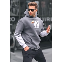 Madmext Füme Nakışlı Kapüşonlu Sweatshirt 6141-füme Füme