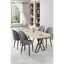 Canisa Kaye Serisi Mdf 90x168 Traverten Mutfak Masası Takımı 4 Gri Sandalye Traverten Masa Gri Sandalye