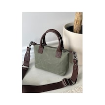 Nura Collection Haki Yeşili Keten Kadın Mini Mektup Model El Ve Omuz Çantası Haki - 851608308 Haki