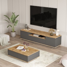 Robin Home Loft Tv Ünitesi Orta Sehpa 2'li Set Çam-antrasit