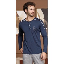 Bone Club 5560 Uzun Kol Erkek Pijama Takım İndigo V1 Indigo - Mavi