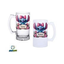 Kişiye Özel Stitch Kulplu Bira Bardağı Buzlu Veya Şeffaf Seçenekli 0319