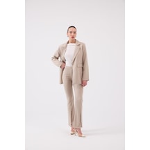 Holly Lolly Vatkalı Astarlı Blazer Striped Blazer Ceket Bej
