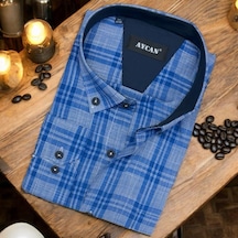 Pamuklu Uzun Kollu Mavi Erkek Gömlek Regular Kalıp -9948 Mavi