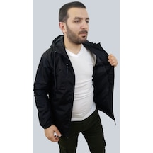 Daniel Milano Erkek Kapüşonlu Kaplama Detaylı Siyah Yağmurluk Siyah