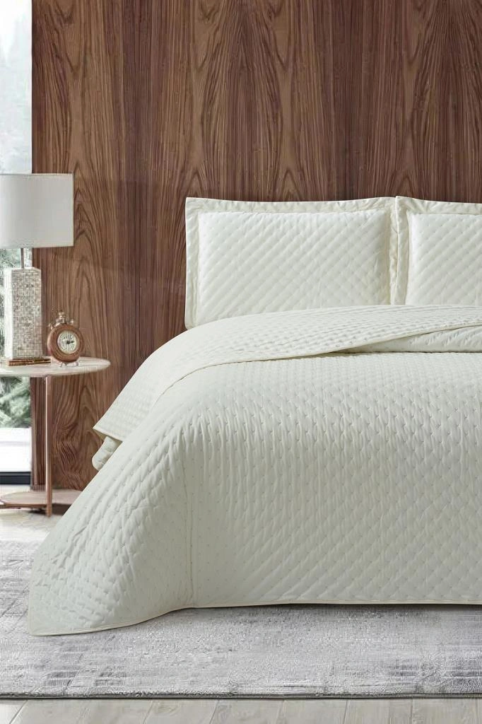 Parma Çift Kişilik Lüks Kadife 240x260 Cm Yatak Örtüsü Krem Krem