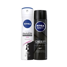 Nivea Black&White Kadın Sprey Deodorant 150 ML + Deep Dimension Deosprey Erkek Sprey Deodorant 2 x 150 ML