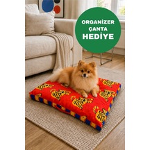 Orta Irk Köpek Ve Kedi Yatağı - Renkli 80x60 Cm Organizer Çanta Hediyeli